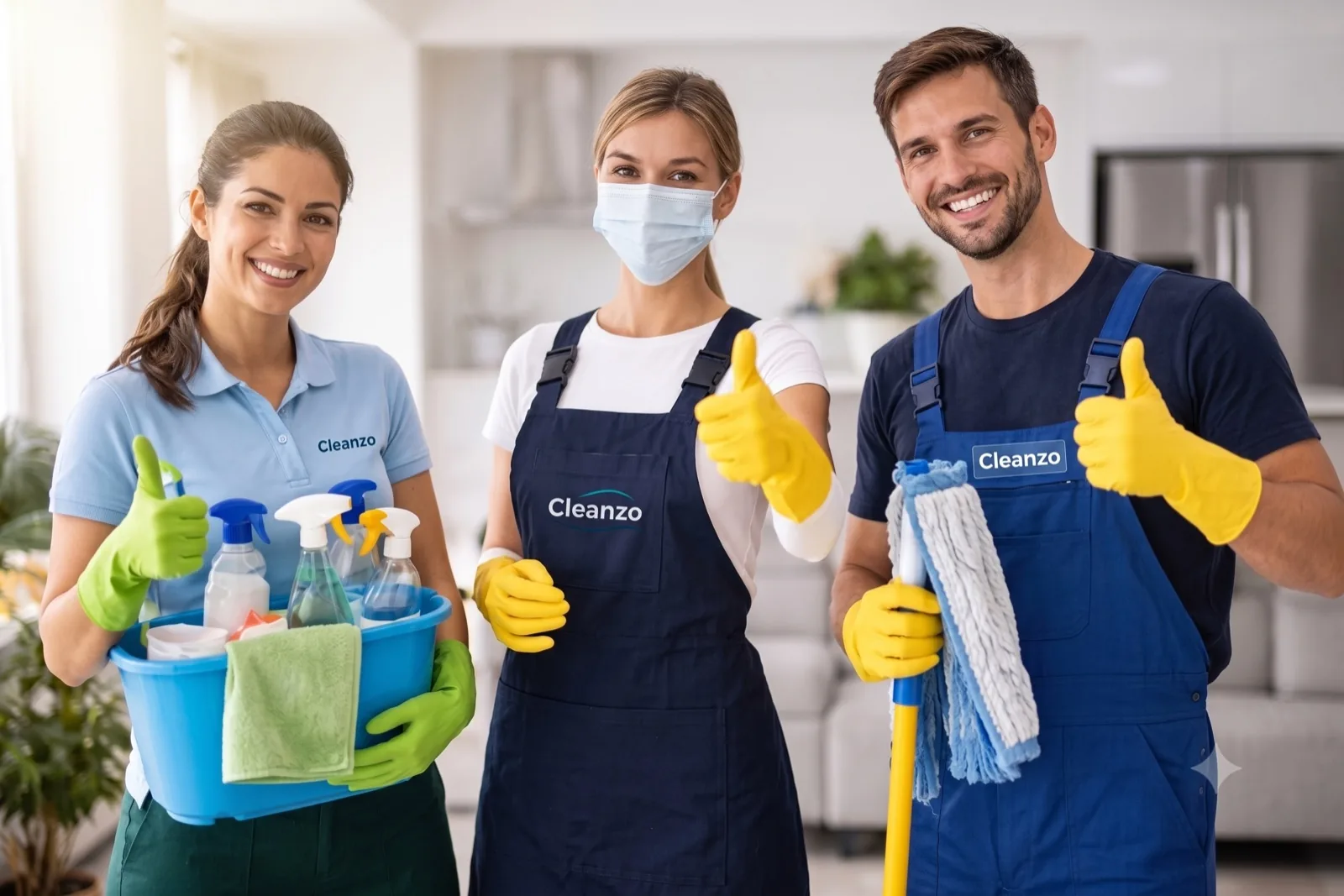 The Cleanzo cleaning team with equipment, ready for a job